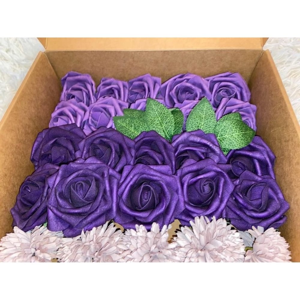 25 Count | Shades Of Purple Lilac Roses & Chrysanthemum Wedding Party Bouquet